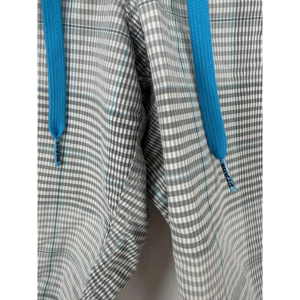 Prana Mens‎ Plaid Board Shorts Size 34 Grey Blue UPF 50+ Swim Trunks